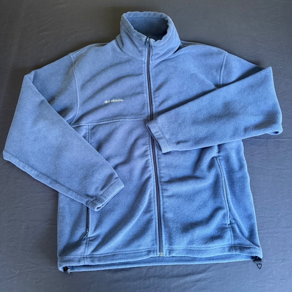 Columbia Mens Full Zip‎ Fleece Jacket Blue Size L Mock Neck Pockets A0054